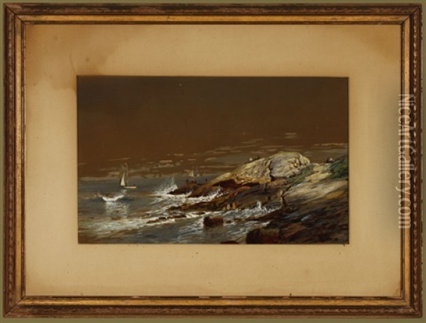 Boats And Figures In A Rocky Coastal View Oil Painting - Edmund Darch Lewis