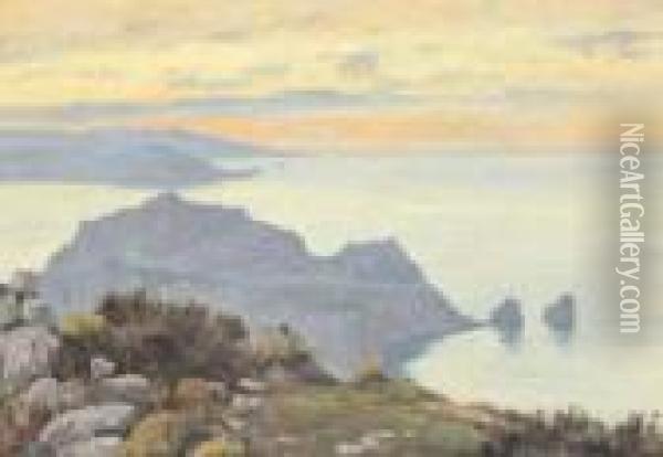 Tramonto A Capri Oil Painting - Attilio Zanchelli
