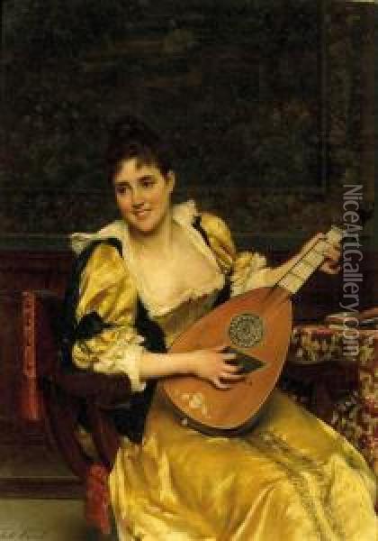 Playing The Lute Oil Painting - Tito Conti