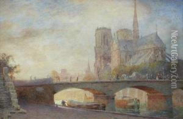 View Of Notredame Oil Painting - Max Ludby
