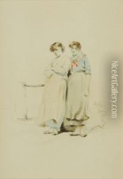 Watercolor Sketch Of Two Women Oil Painting - Irving Ramsay Wiles