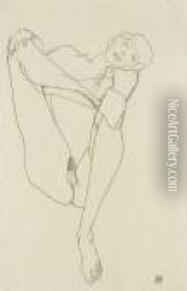 Sitzender Weiblicher Akt (seated Female Nude) Oil Painting - Egon Schiele