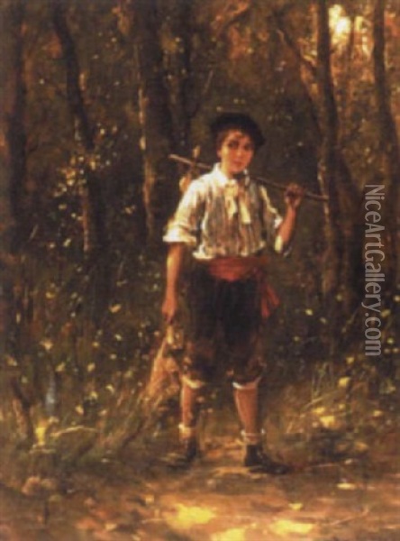 The Young Hunter Oil Painting - Lajos Bruck