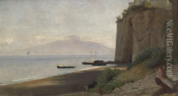 Blick Uber Den Golf Von Neapel Auf Den Vesuv Oil Painting - Rudolf Schick