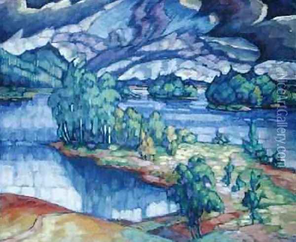 Lake Puhajarv 1918-21 Oil Painting - Konrad Magi