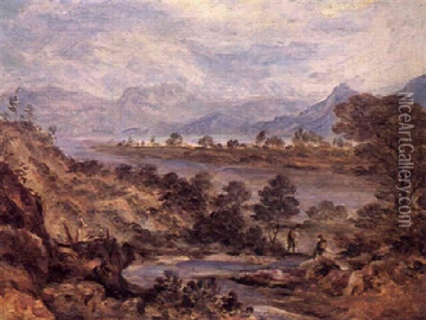 Bergige Landschaft Mit See Und Zwei Wanderern Oil Painting - Georg Maximilian Johann Von Dillis