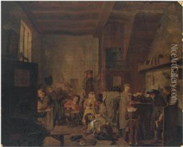 A Classroom Interior With A Teacher Reprimanding A Pupil Oil Painting - Jan Josef, the Elder Horemans