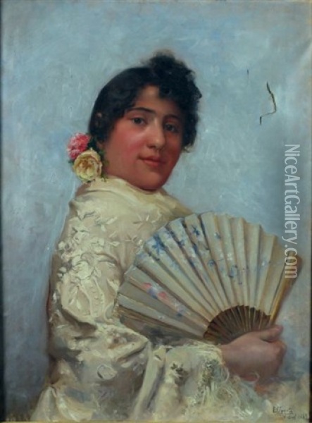Dama Con Abanico Oil Painting - Ignacio Ugarte