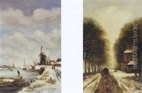 Paysage De Neige Avec Patineur Oil Painting - Louis Apol