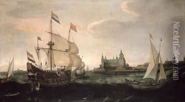 Dutch Ships in Front of the Danish Coast, 1612 Oil Painting - Cornelis Hendricksz. The Younger Vroom
