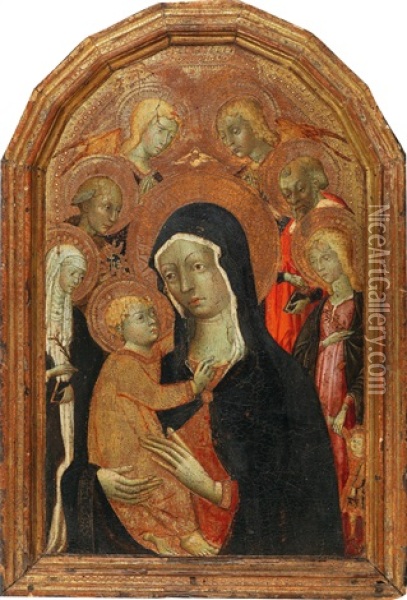 Madonna And Child With Saints Oil Painting -  Pellegrino di Mariano Rossini