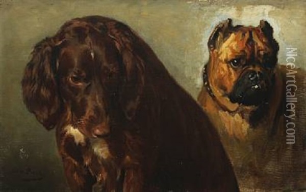 Two Dogs Oil Painting - Otto Bache