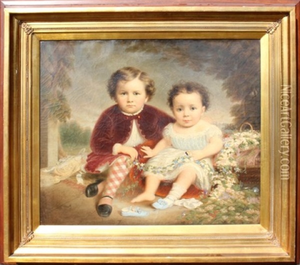 Portrait Of 2 Boys Oil Painting - Lewis Thomas Ives