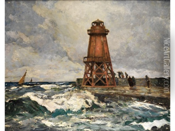 Leuchtturm Vor Sturmischer See Oil Painting - Ernst Kolbe