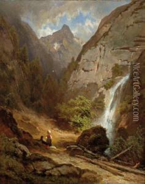 Rast Am Wasserfall Oil Painting - Melchior Fritsch