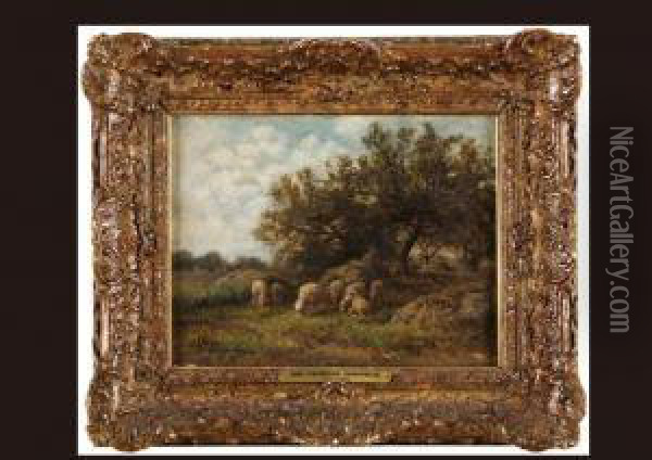 Shepherd And Sheep Oil Painting - Jean-Ferdinand Chaigneau