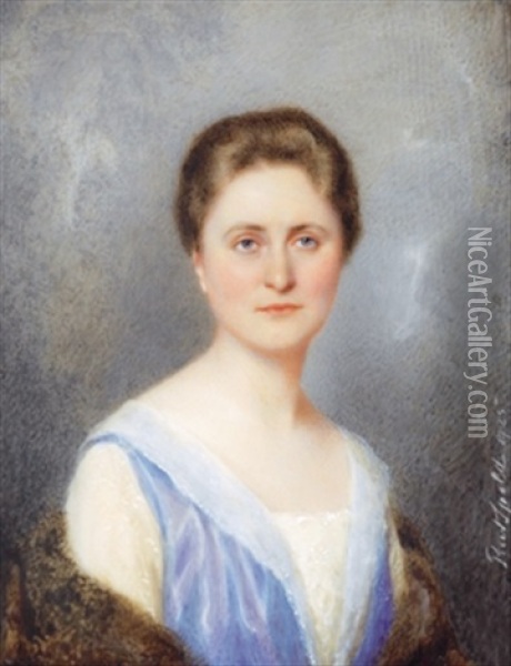 Damenbildnis Vor Grauem Hintergrund Oil Painting - Rudolf Ipold