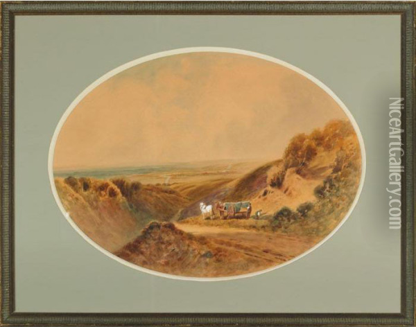 Figures With Horse Drawn Cart Working In The Hillside Oil Painting - Edmund Morison Wimperis