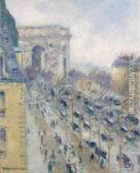 L'arc De Triomphe Et L'avenue De Friedland Oil Painting - Gustave Loiseau