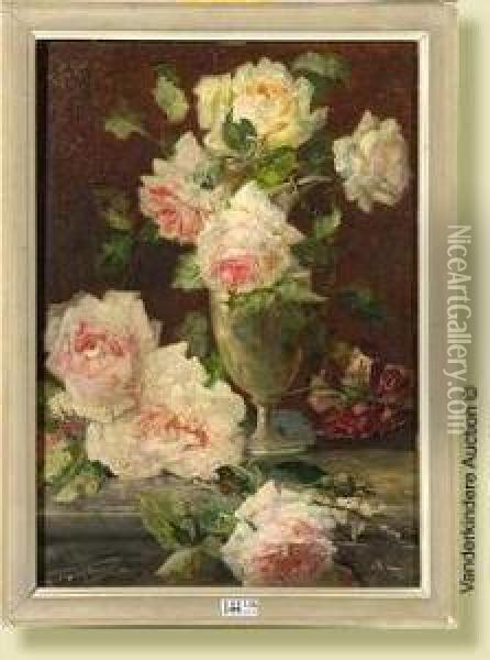 Vase De Roses Oil Painting - Frans Verhas