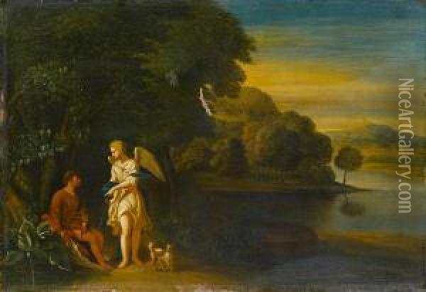 Tobias And The Angel In A Woodedlandscape Oil Painting - Eglon Hendrick Van Der Neer