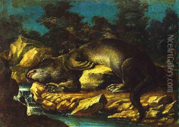 Otter Am Fluss Oil Painting - Jan van Kessel the Elder