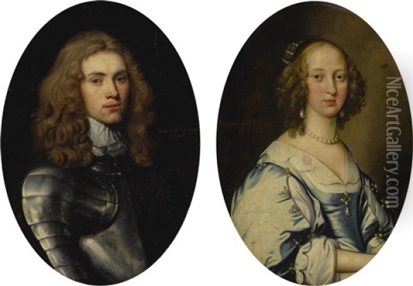 Portrait Of A Nobleman And A Noble Lady Oil Painting - John Hayls