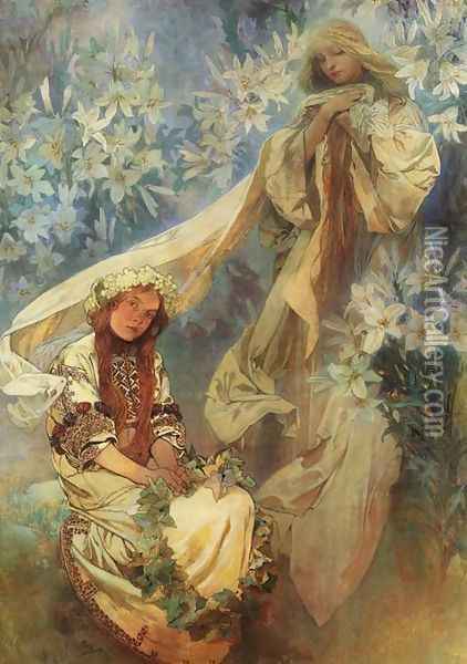 Madonna of the Lilies, 1905 Oil Painting - Alphonse Maria Mucha