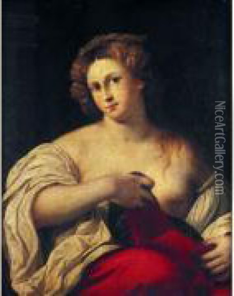 Portrait De Femme A La Draperie Rouge Oil Painting - Palma Vecchio (Jacopo Negretti)