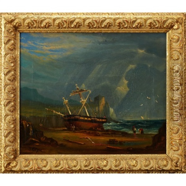 Ship At Low Tide Oil Painting - James Baker Pyne