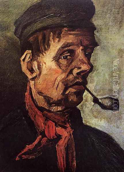 Head Of A Peasant With A Pipe Oil Painting - Vincent Van Gogh
