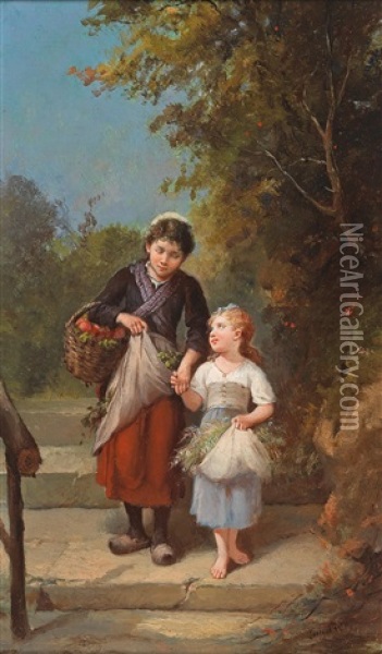 Returning Home From The Garden Oil Painting - Francois-Louis Lanfant