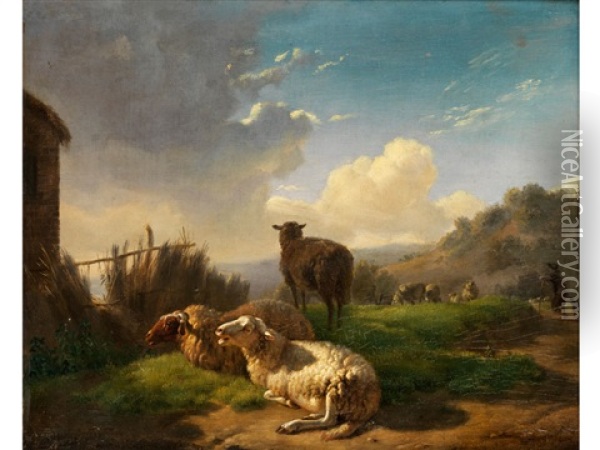 Schafe Und Hirte In Hugeliger Landschaft Oil Painting - Balthasar Paul Ommeganck