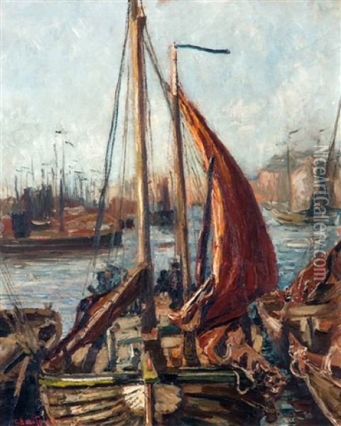 Vissersboten In De Scheveningse Haven Oil Painting - Carl August Breitenstein