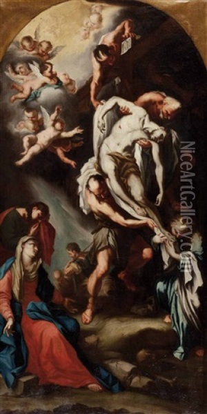 Kreuzabnahme Christi (after Luca Giordano) Oil Painting - Michelangelo Unterberger