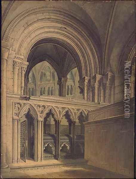 Interior of Gloucester Cathedral Oil Painting - Augustus Northmore Welby Pugin