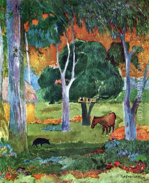 Landscape at La Dominique Oil Painting - Paul Gauguin