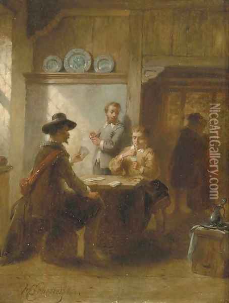 The card game Oil Painting - Hendricus Johannes Scheeres