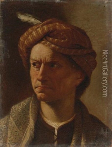 Portrait Of A Man, Head And Shoulders, Wearing A Turban Oil Painting - Pietro Paolini