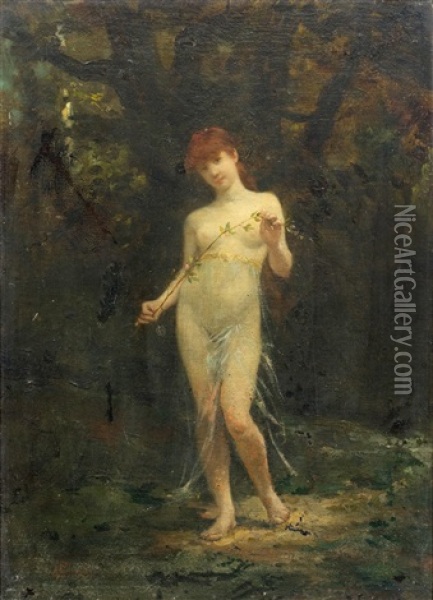 Nymph In A Forest Oil Painting - Antoine Auguste Thivet