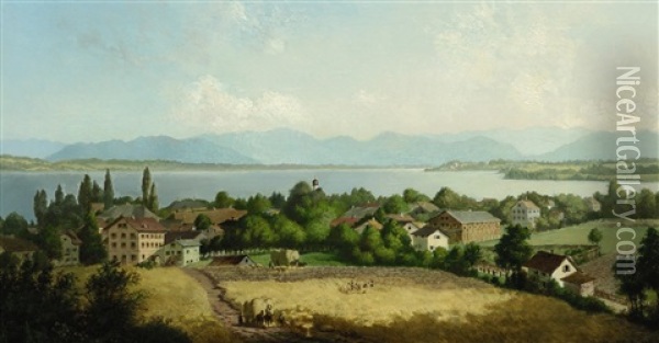 Getreideernte Am Starnberger See Oil Painting - Josef Zink