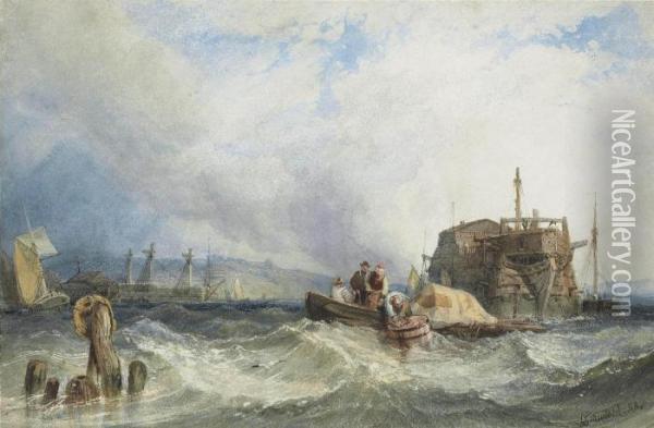 A Hulk With Other Shipping In The Medway Oil Painting - William Clarkson Stanfield
