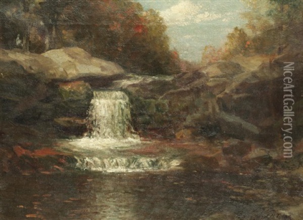 A Catskill Mountain Waterfall, New York Oil Painting - Bayard Henry Tyler