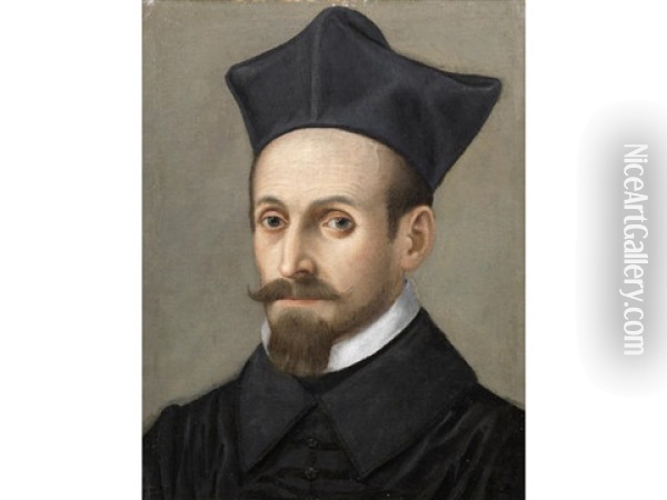 Portrait Of A Cleric, Bust-length, In Black Robes Oil Painting - Daniele Crespi