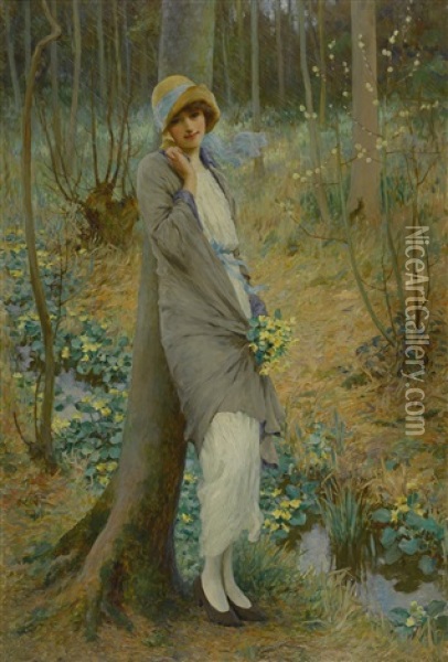 Marsh Marigolds Oil Painting - William Henry Margetson
