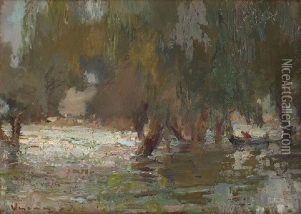 La Pescuit Pe Balta Brailei Oil Painting - Arthur Garguromin Verona