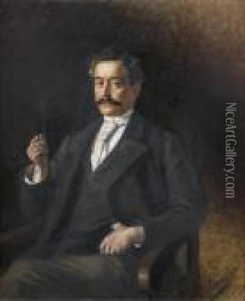 Portrait D'homme Fumant Oil Painting - Emile Vernon