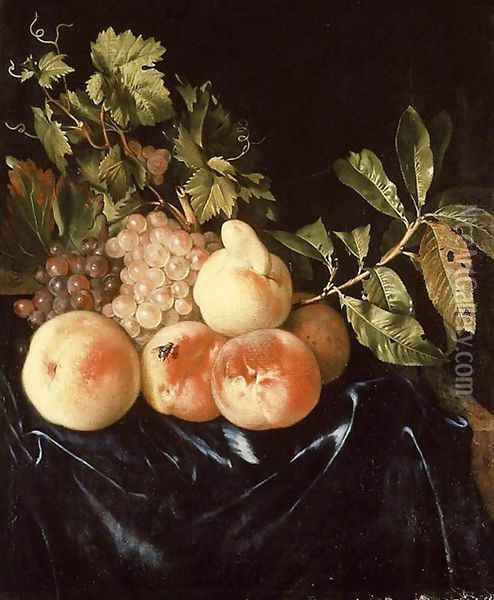 Still-Life of Peaches and Grapes 1705 Oil Painting - Willem Frederik van Royen