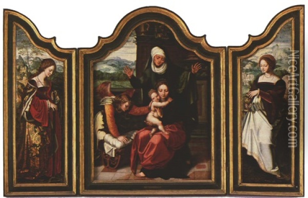 Madonna, Mutter Anna Und Ein Engel, Der Die Wiege Fur Das Kind Herrichtet (altar Piece) Oil Painting - Pieter Coecke van Aelst the Elder