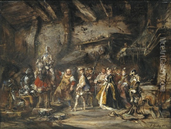 The Armoury Oil Painting - Louis-Gabriel-Eugene Isabey